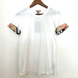 NWT Burberry Check Cuff Stretch Cotton T-Shirt in White size Medium